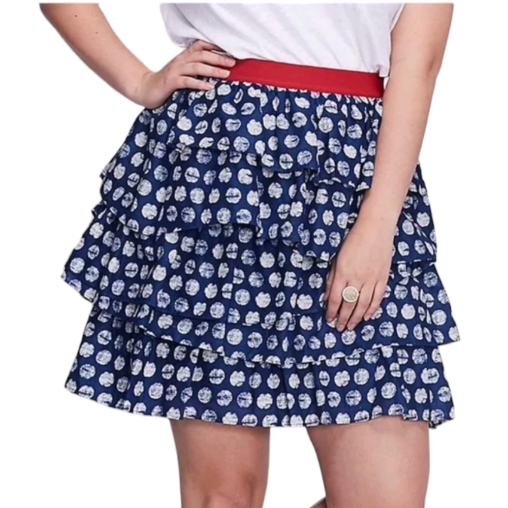 Lane Bryant Tiered Skirt Blue White Polka Dot Print Plus Size 14/16